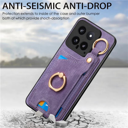 For Xiaomi 14 Case Leather Card Holder Ring Kickstand Back Cover
