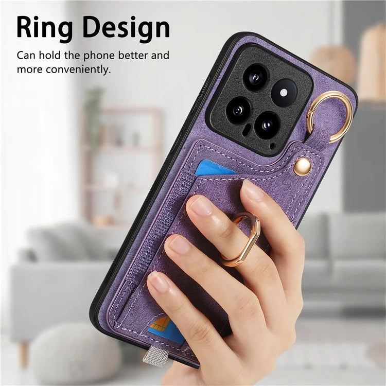 For Xiaomi 14 Case Leather Card Holder Ring Kickstand Back Cover