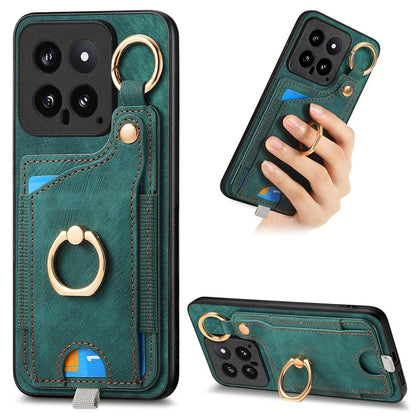 For Xiaomi 14 Case Leather Card Holder Ring Kickstand Back Cover