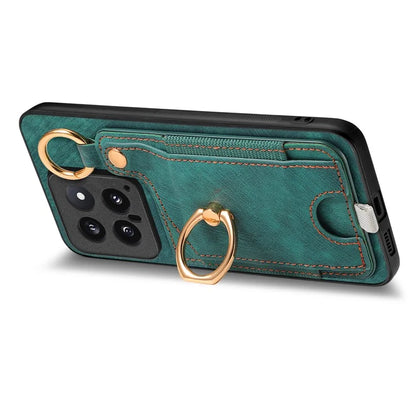 For Xiaomi 14 Case Leather Card Holder Ring Kickstand Back Cover