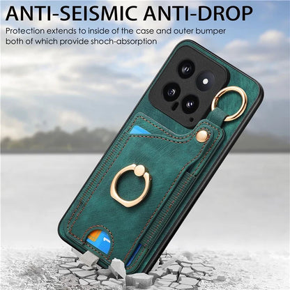 For Xiaomi 14 Case Leather Card Holder Ring Kickstand Back Cover