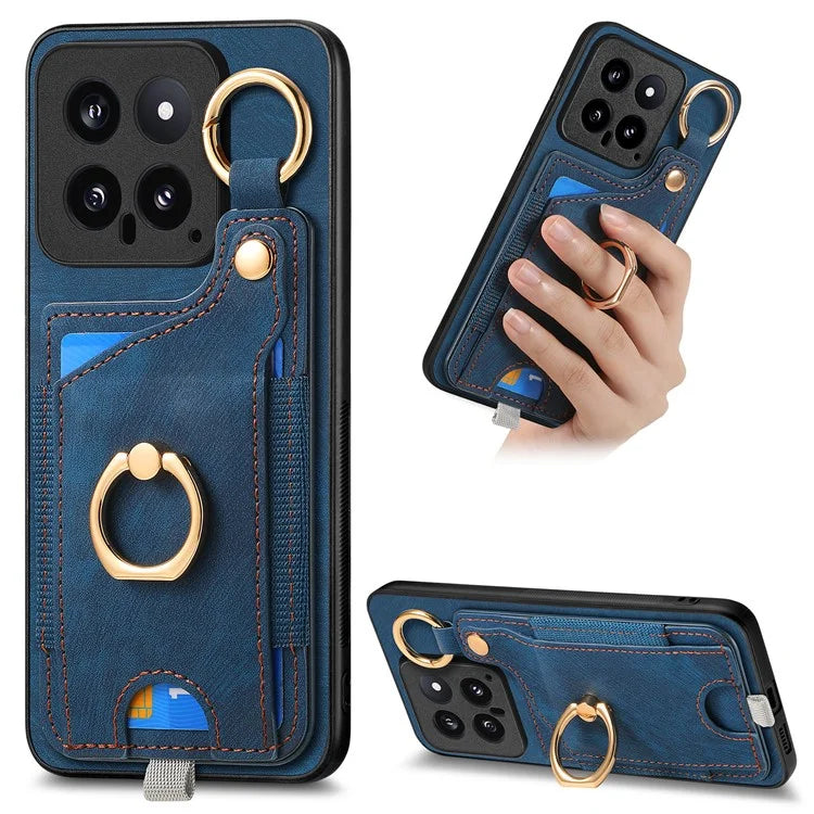For Xiaomi 14 Case Leather Card Holder Ring Kickstand Back Cover