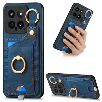 For Xiaomi 14 Case Leather Card Holder Ring Kickstand Back Cover