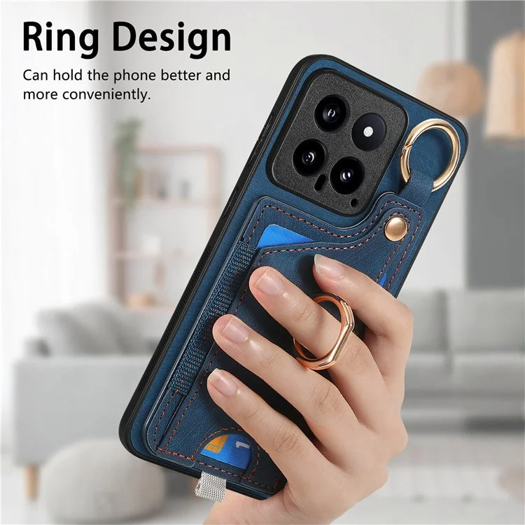 For Xiaomi 14 Case Leather Card Holder Ring Kickstand Back Cover