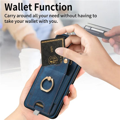 For Xiaomi 14 Case Leather Card Holder Ring Kickstand Back Cover
