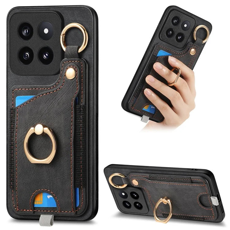 For Xiaomi 14 Pro Case Shockproof Retro Leather Phone Back Cover with Card Slot