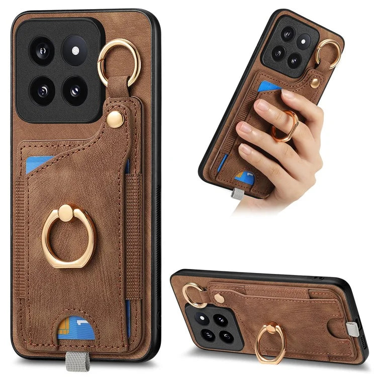 For Xiaomi 14 Pro Case Shockproof Retro Leather Phone Back Cover with Card Slot