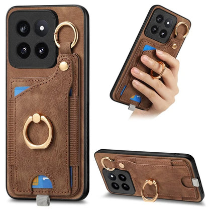 For Xiaomi 14 Pro Case Shockproof Retro Leather Phone Back Cover with Card Slot