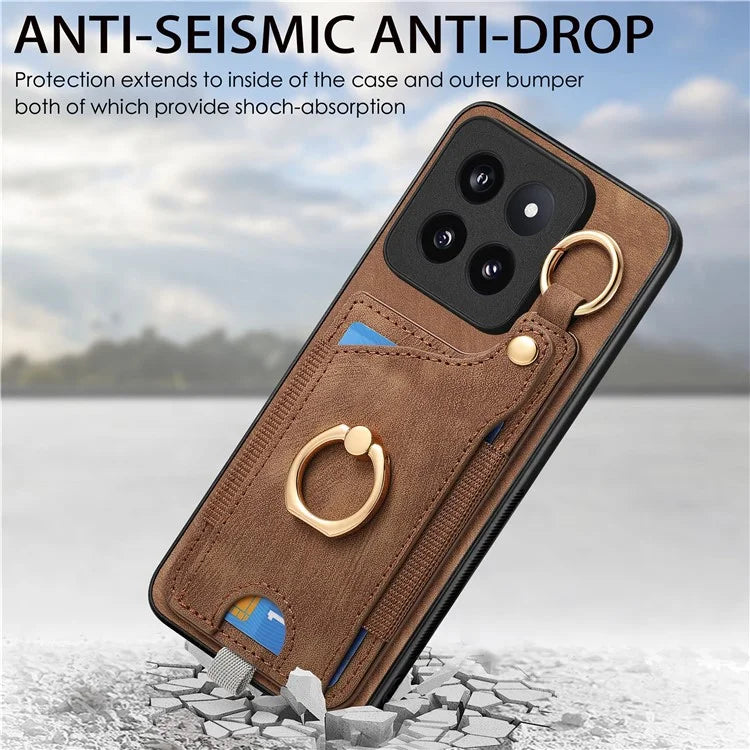 For Xiaomi 14 Pro Case Shockproof Retro Leather Phone Back Cover with Card Slot