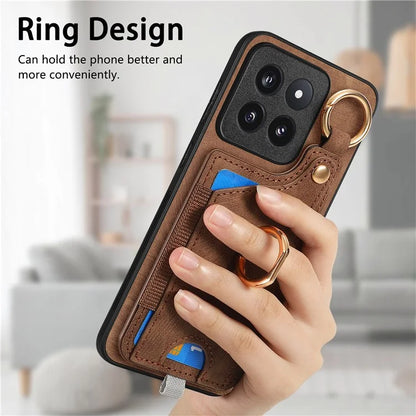 For Xiaomi 14 Pro Case Shockproof Retro Leather Phone Back Cover with Card Slot
