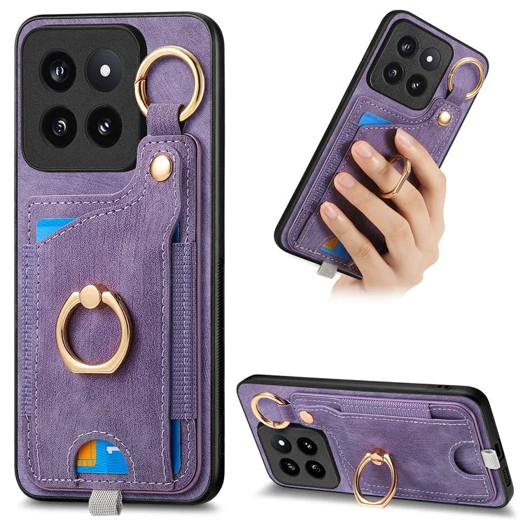 For Xiaomi 14 Pro Case Shockproof Retro Leather Phone Back Cover with Card Slot