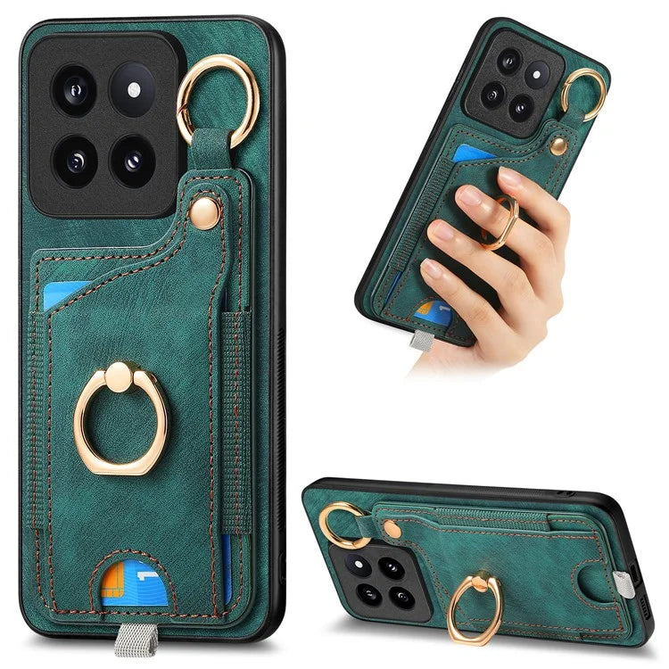For Xiaomi 14 Pro Case Shockproof Retro Leather Phone Back Cover with Card Slot