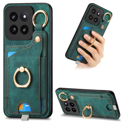 For Xiaomi 14 Pro Case Shockproof Retro Leather Phone Back Cover with Card Slot
