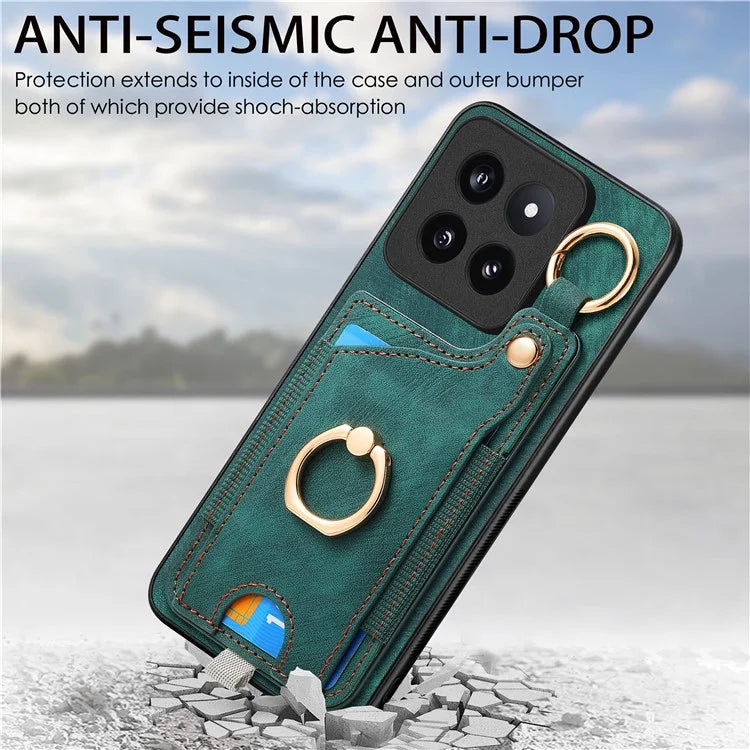 For Xiaomi 14 Pro Case Shockproof Retro Leather Phone Back Cover with Card Slot