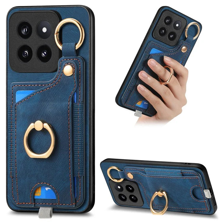 For Xiaomi 14 Pro Case Shockproof Retro Leather Phone Back Cover with Card Slot
