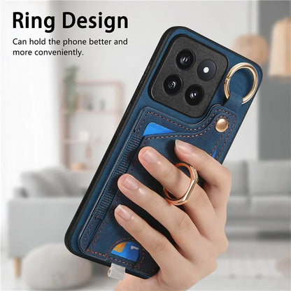 For Xiaomi 14 Pro Case Shockproof Retro Leather Phone Back Cover with Card Slot