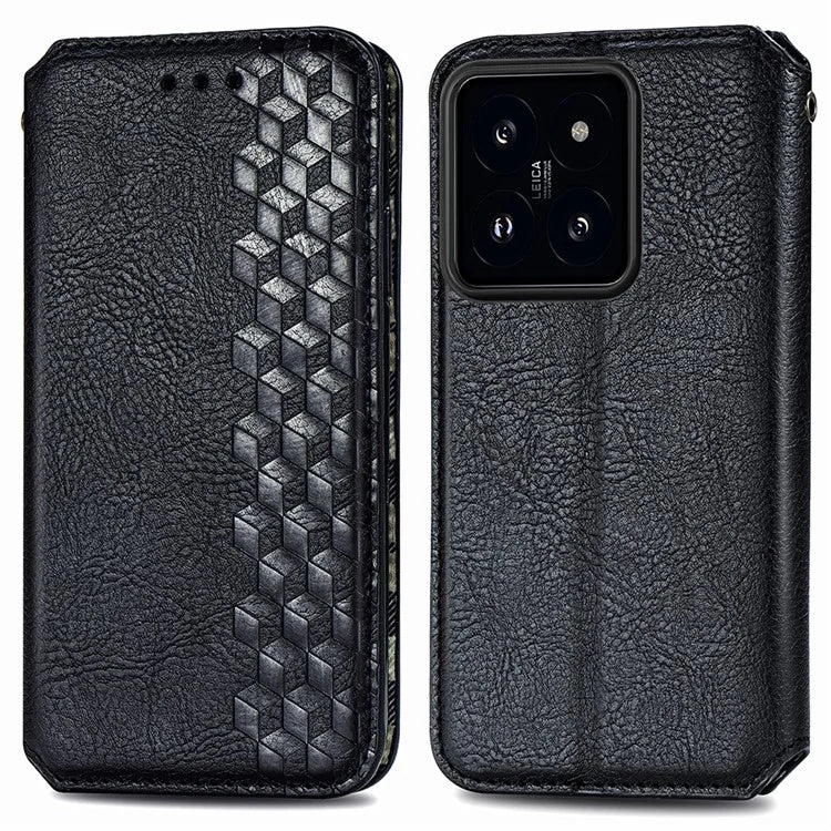 For Xiaomi 14 Pro Case Leather Stand Phone Cover with Rhombus Pattern