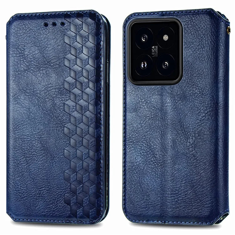 For Xiaomi 14 Pro Case Leather Stand Phone Cover with Rhombus Pattern