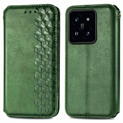 For Xiaomi 14 Pro Case Leather Stand Phone Cover with Rhombus Pattern