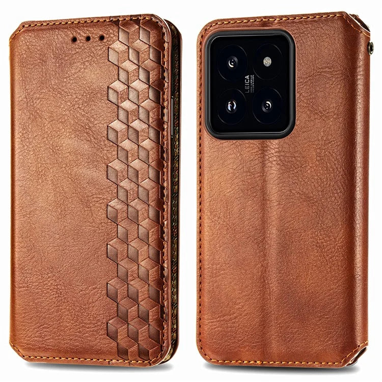 For Xiaomi 14 Pro Case Leather Stand Phone Cover with Rhombus Pattern