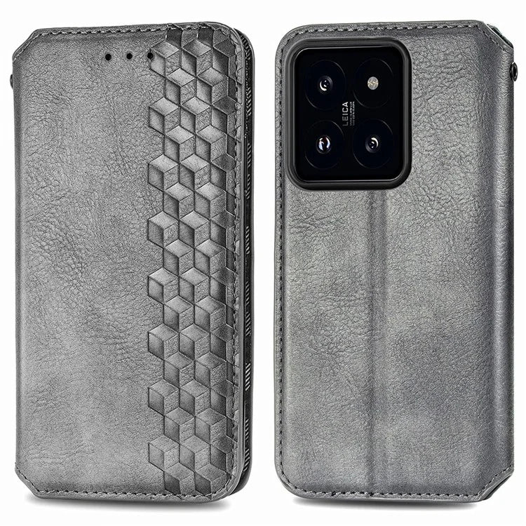 For Xiaomi 14 Pro Case Leather Stand Phone Cover with Rhombus Pattern