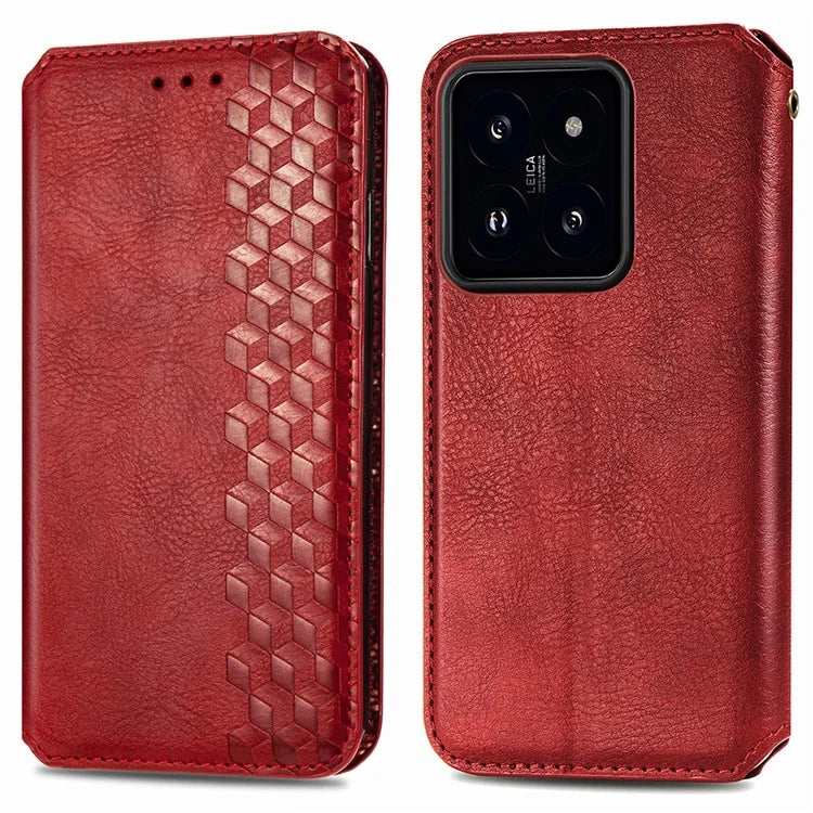 For Xiaomi 14 Pro Case Leather Stand Phone Cover with Rhombus Pattern