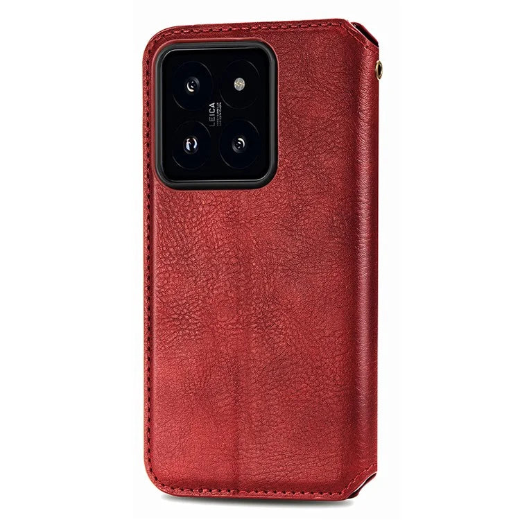 For Xiaomi 14 Pro Case Leather Stand Phone Cover with Rhombus Pattern
