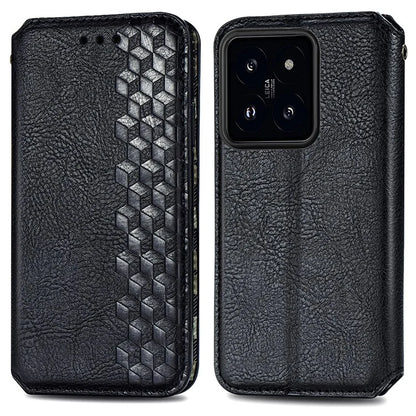 For Xiaomi 14 Magnetic Phone Case Rhombus Pattern Wallet Card Holder Cover
