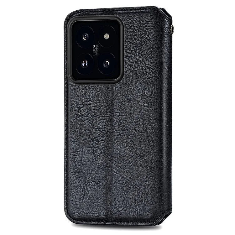 For Xiaomi 14 Magnetic Phone Case Rhombus Pattern Wallet Card Holder Cover