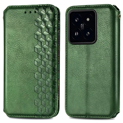 For Xiaomi 14 Magnetic Phone Case Rhombus Pattern Wallet Card Holder Cover