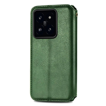 For Xiaomi 14 Magnetic Phone Case Rhombus Pattern Wallet Card Holder Cover