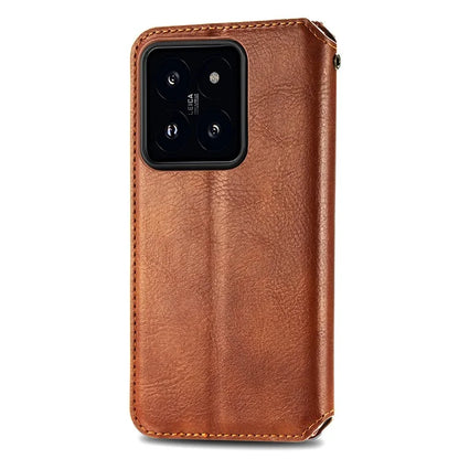 For Xiaomi 14 Magnetic Phone Case Rhombus Pattern Wallet Card Holder Cover