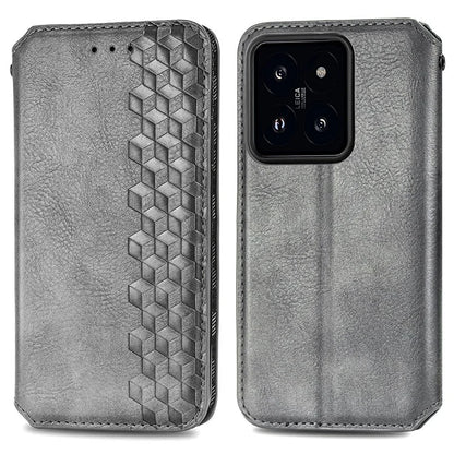 For Xiaomi 14 Magnetic Phone Case Rhombus Pattern Wallet Card Holder Cover