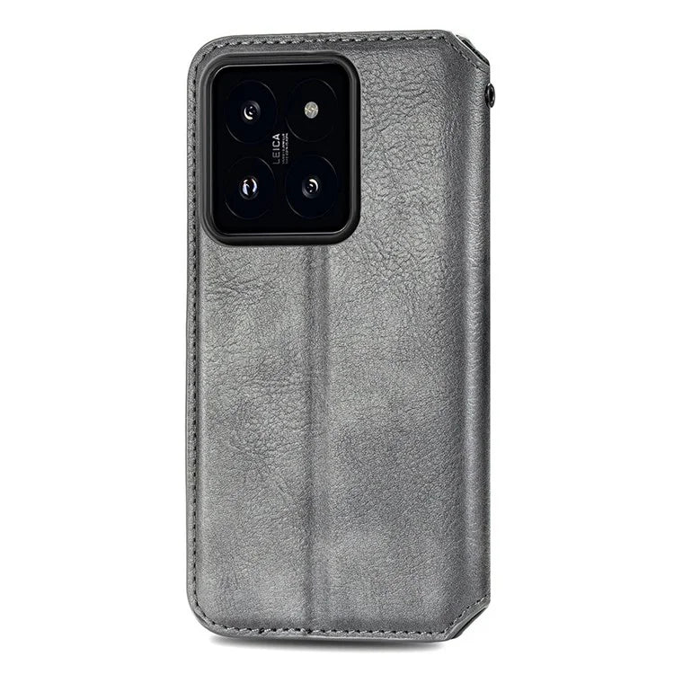 For Xiaomi 14 Magnetic Phone Case Rhombus Pattern Wallet Card Holder Cover