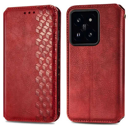 For Xiaomi 14 Magnetic Phone Case Rhombus Pattern Wallet Card Holder Cover