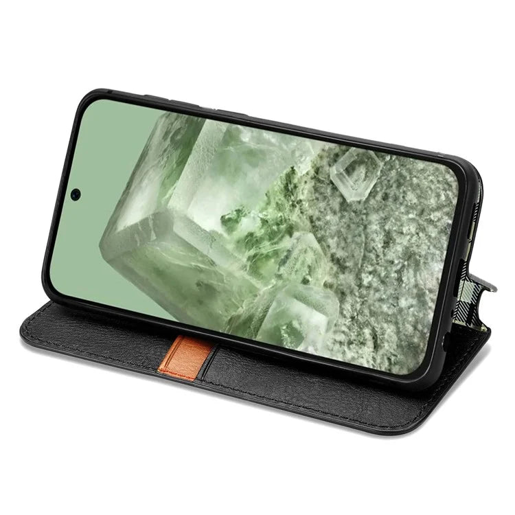 For Google Pixel 8a Case Rhombus Pattern Anti-fall PU Leather Phone Cover