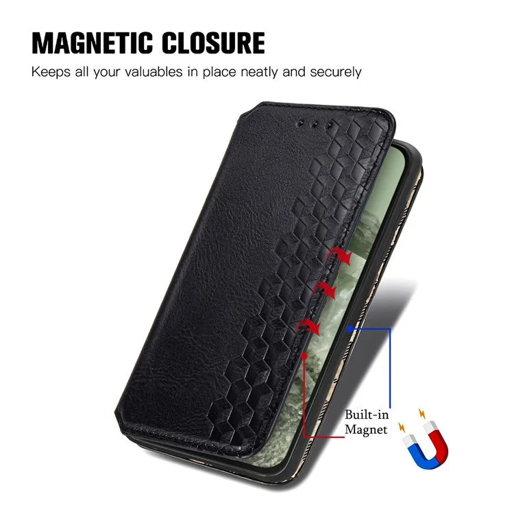 For Google Pixel 8a Case Rhombus Pattern Anti-fall PU Leather Phone Cover