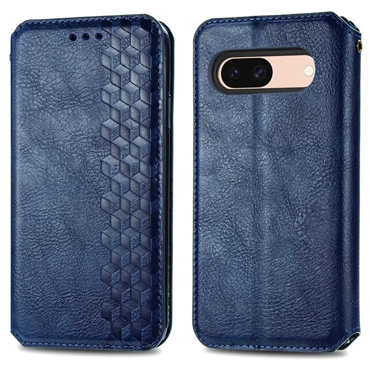 For Google Pixel 8a Case Rhombus Pattern Anti-fall PU Leather Phone Cover
