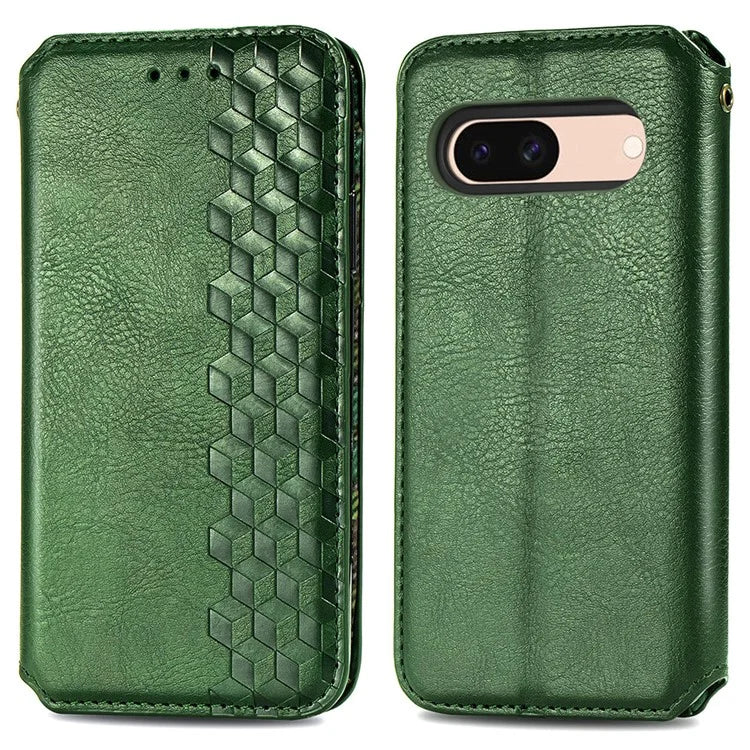 For Google Pixel 8a Case Rhombus Pattern Anti-fall PU Leather Phone Cover