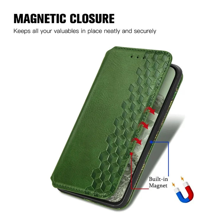 For Google Pixel 8a Case Rhombus Pattern Anti-fall PU Leather Phone Cover