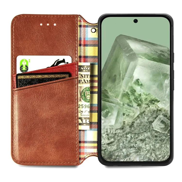 For Google Pixel 8a Case Rhombus Pattern Anti-fall PU Leather Phone Cover