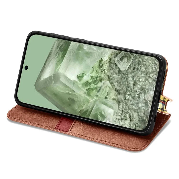 For Google Pixel 8a Case Rhombus Pattern Anti-fall PU Leather Phone Cover