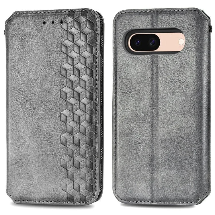 For Google Pixel 8a Case Rhombus Pattern Anti-fall PU Leather Phone Cover
