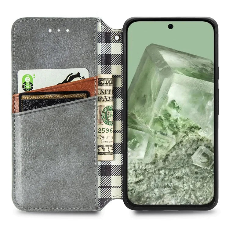 For Google Pixel 8a Case Rhombus Pattern Anti-fall PU Leather Phone Cover