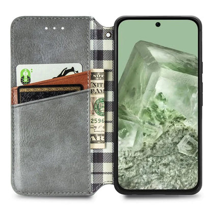 For Google Pixel 8a Case Rhombus Pattern Anti-fall PU Leather Phone Cover
