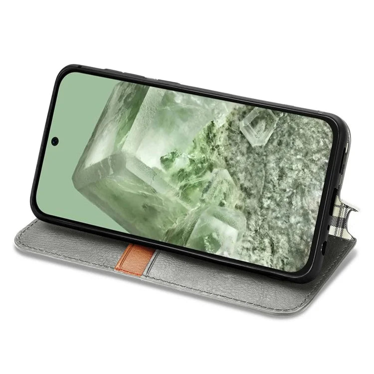 For Google Pixel 8a Case Rhombus Pattern Anti-fall PU Leather Phone Cover