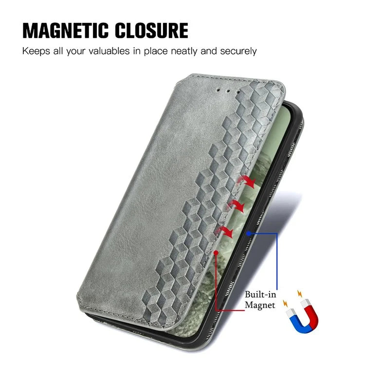 For Google Pixel 8a Case Rhombus Pattern Anti-fall PU Leather Phone Cover