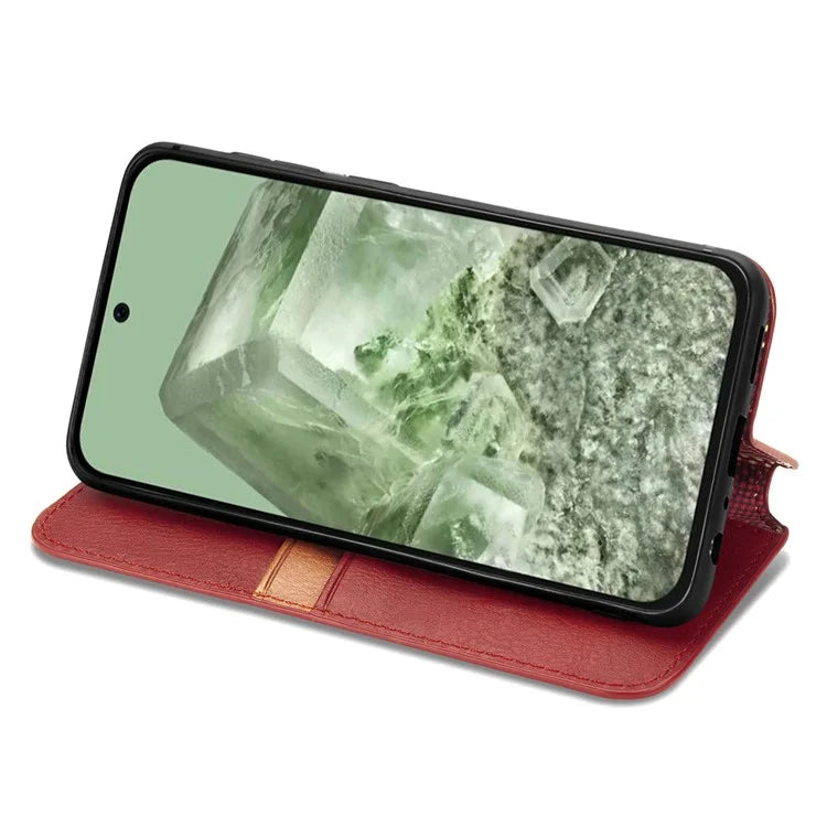 For Google Pixel 8a Case Rhombus Pattern Anti-fall PU Leather Phone Cover