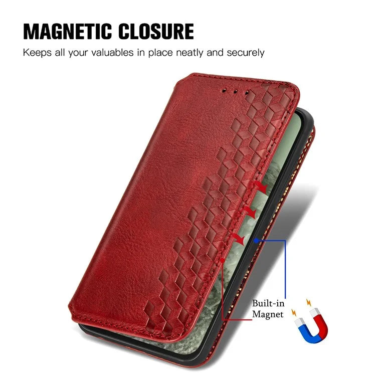 For Google Pixel 8a Case Rhombus Pattern Anti-fall PU Leather Phone Cover