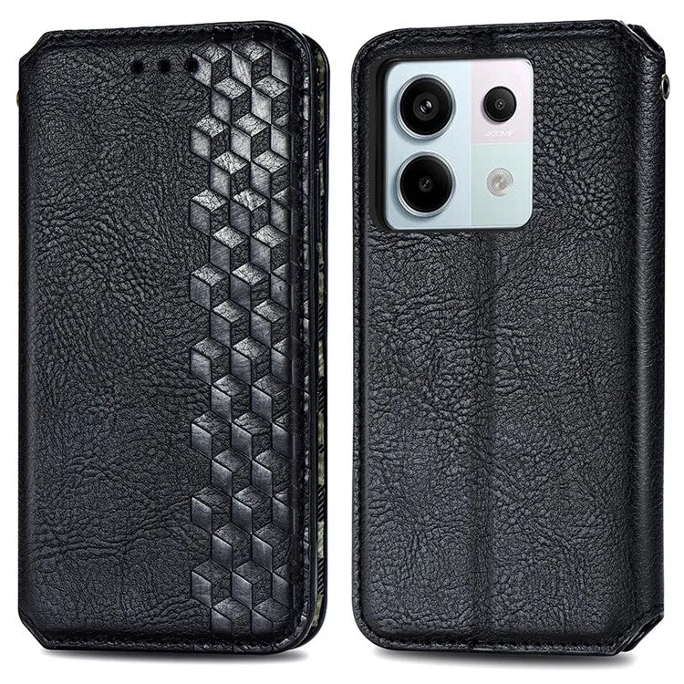 For Xiaomi Redmi Note 13 Pro 5G / Poco X6 5G Magnetic Case Card Holder Rhombus Imprinted Phone Cover